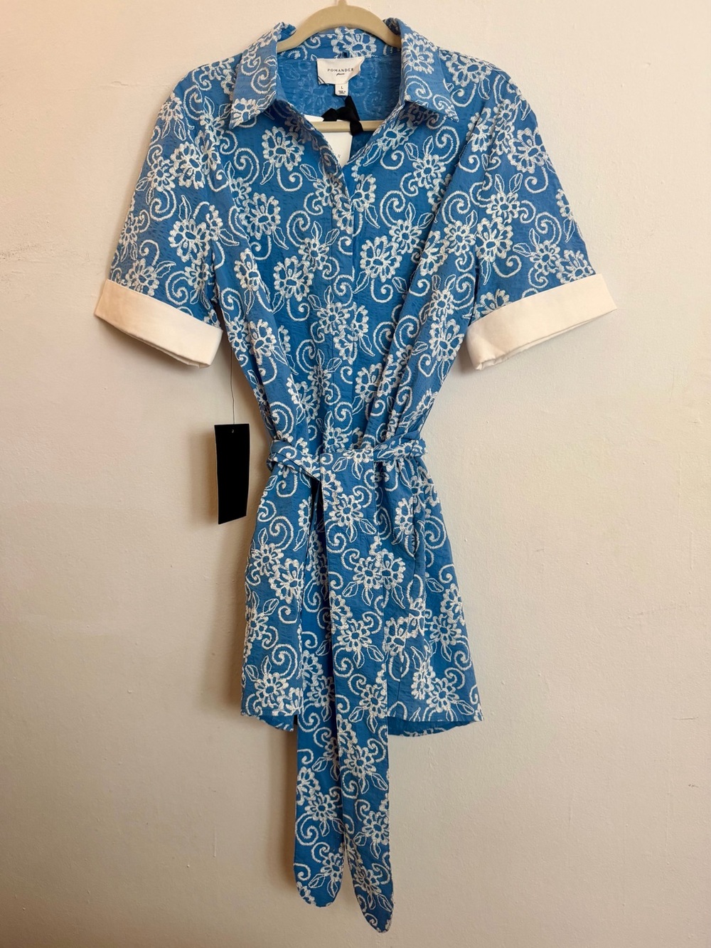 Tuckernuck Pomander Place Riviera Blue Floral Shirt Mini Dress size large NWT